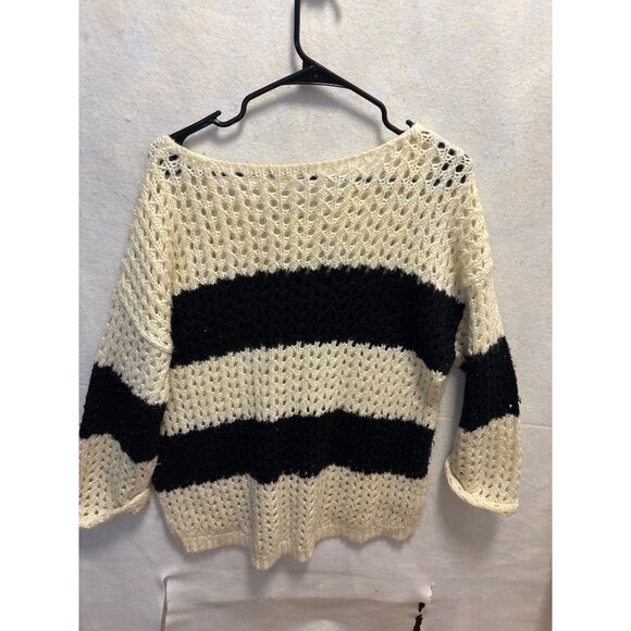 Joan Vass Studio Womens Open Knit Sweater With Black Stripes L Acrylic & Wool Bl - Picture 7 of 10